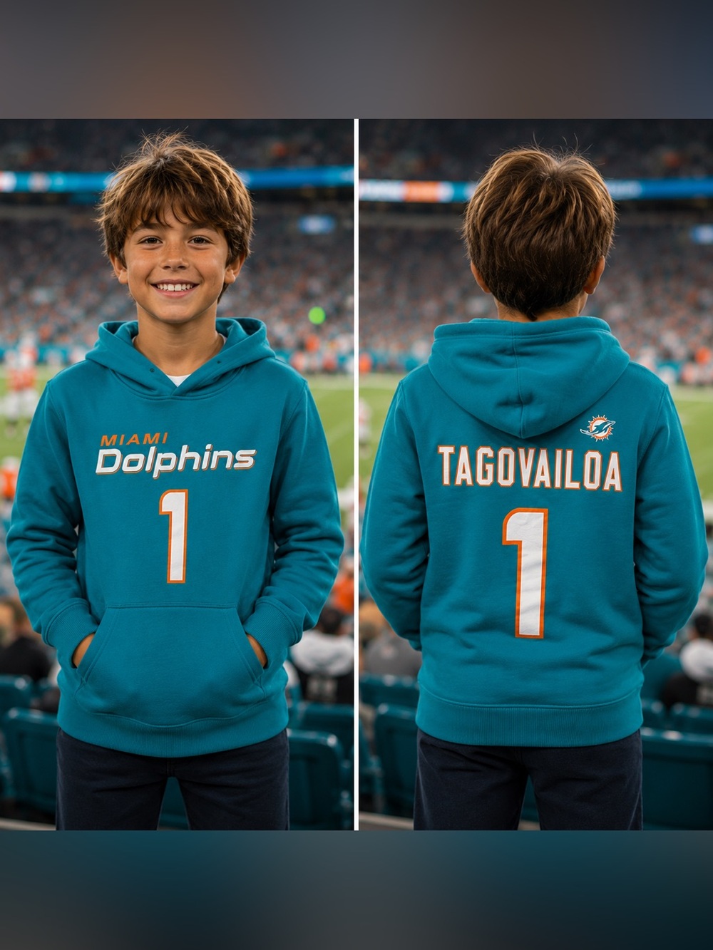 🆕 Miami Dolphins Tua Tagovailoa #1 Youth Hoodie NWT